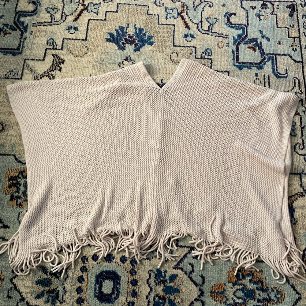 Light Beige Knit Fringe Poncho